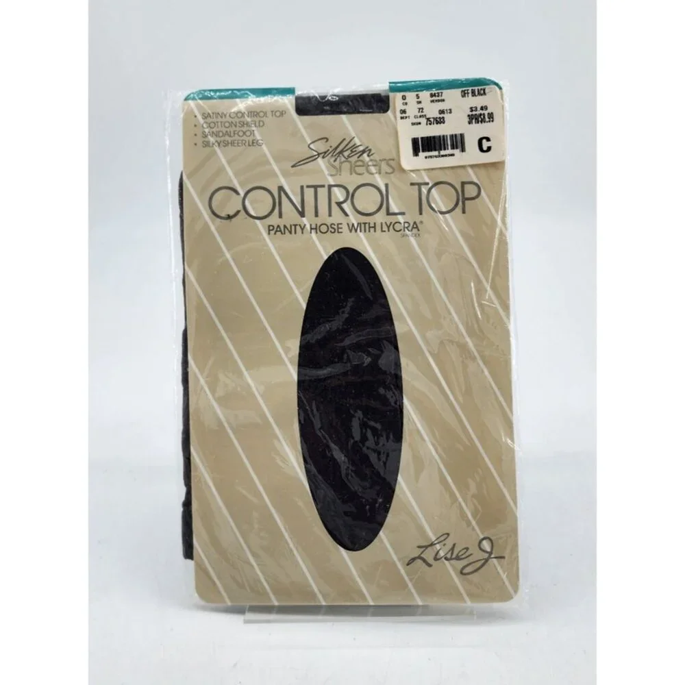 x2 Vtg Lise J Silken Sheers Satiny Control Top Sandalfoot‎ Pantyhose Off Black C